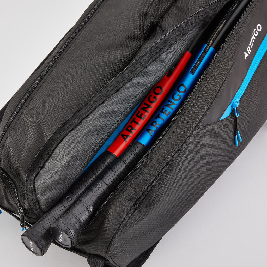 9 rakečių teniso krepšys „L Team“, juodas, mėlynas