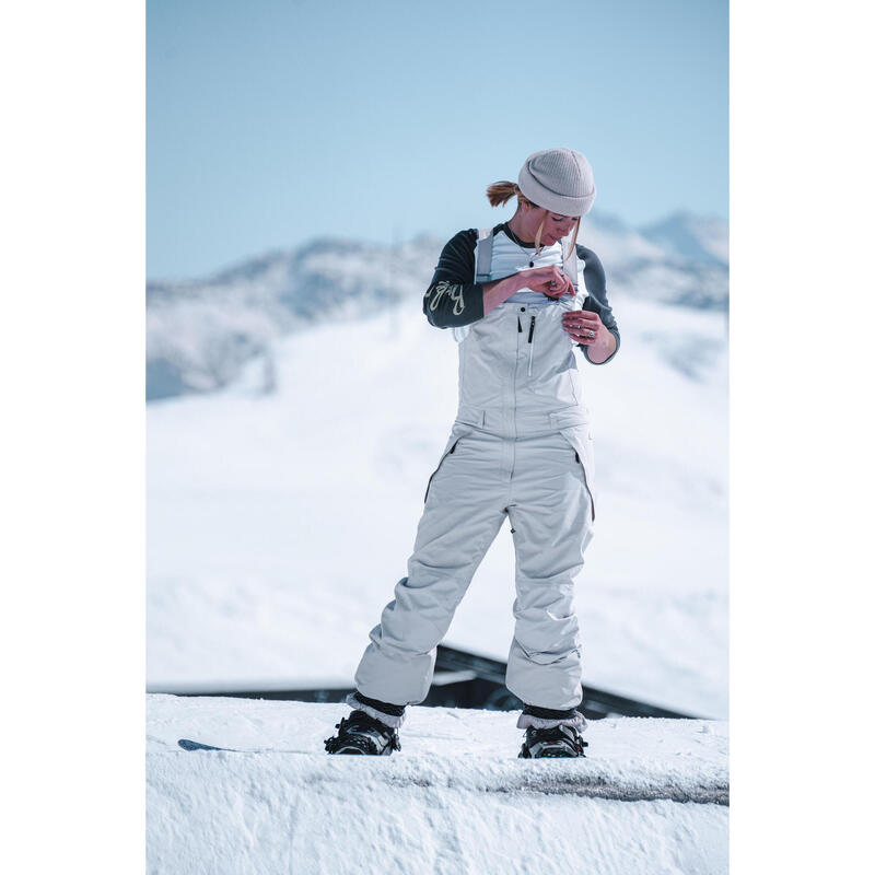 女款防水單板滑雪吊帶褲 BIB 900 米色
