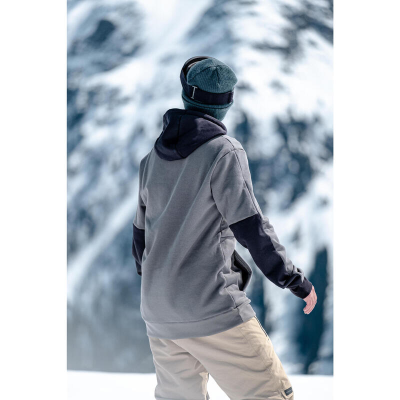 Sweat à capuche 1/2 zip ski et snowboard homme, 100 kaki/noir