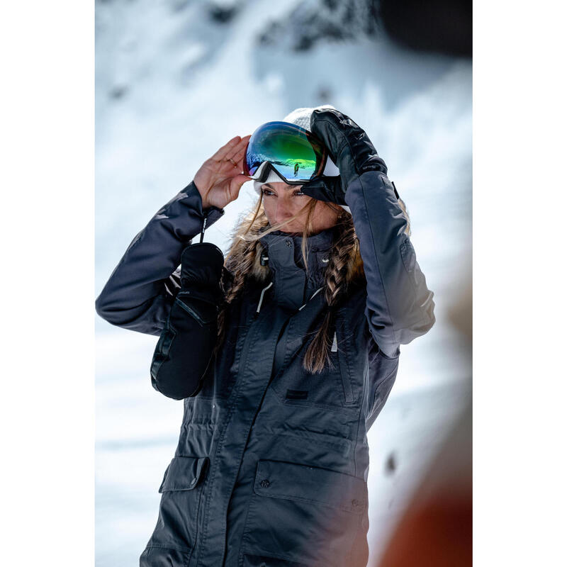 Casaco de ski e snowboard quente e resistente mulher, SNB 500 cinzento escuro