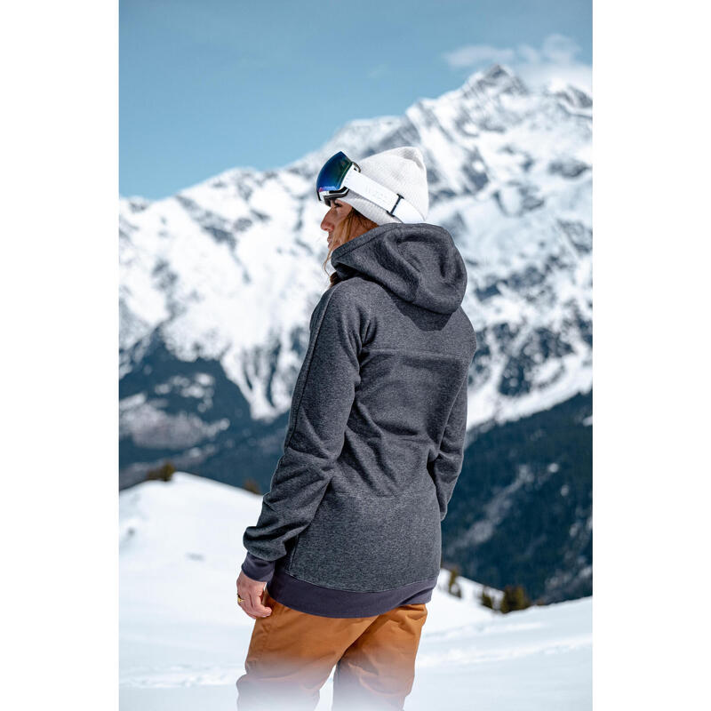 Sweat à capuche ski et snowboard femme - 100 gris