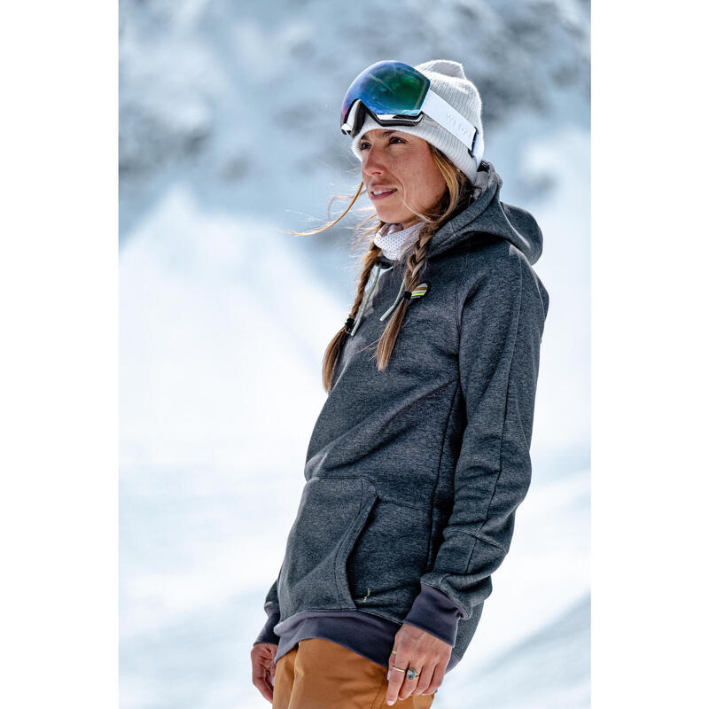 Sweat de snowboard à capuche 1/2 zip chaud et confort femme, gris