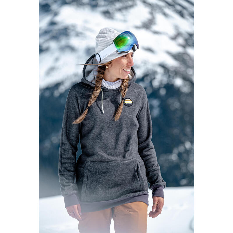 Női pulóver snowboardozáshoz, kapucnis, szürke