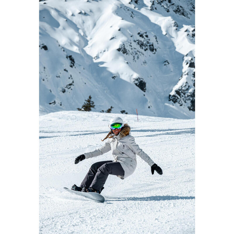 Snowboardparka voor dames SNB 500 compatibel met ZIPROTEC beige