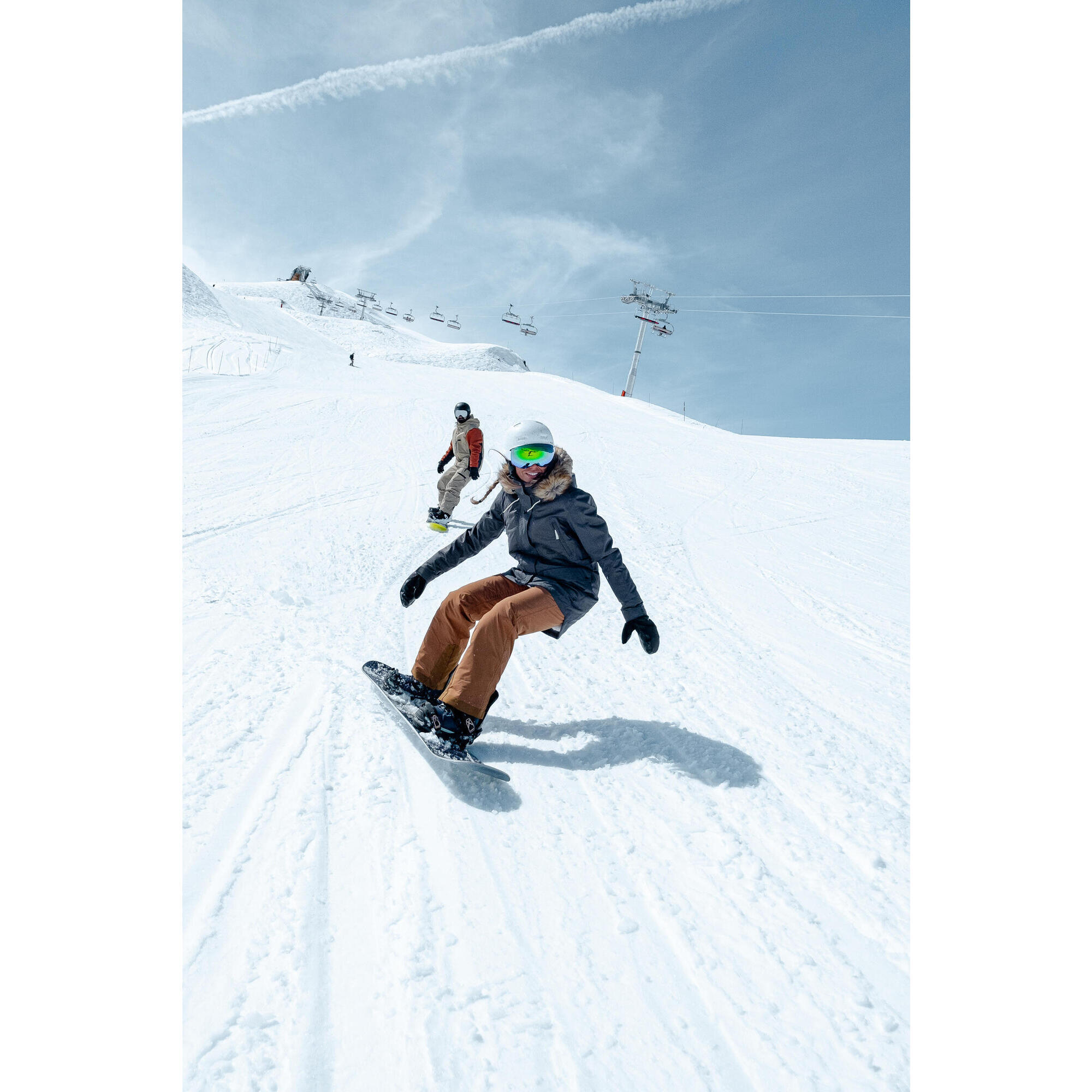 Giacca da sci e snowboard da donna calda e resistente, SNB 500 grigio scuro