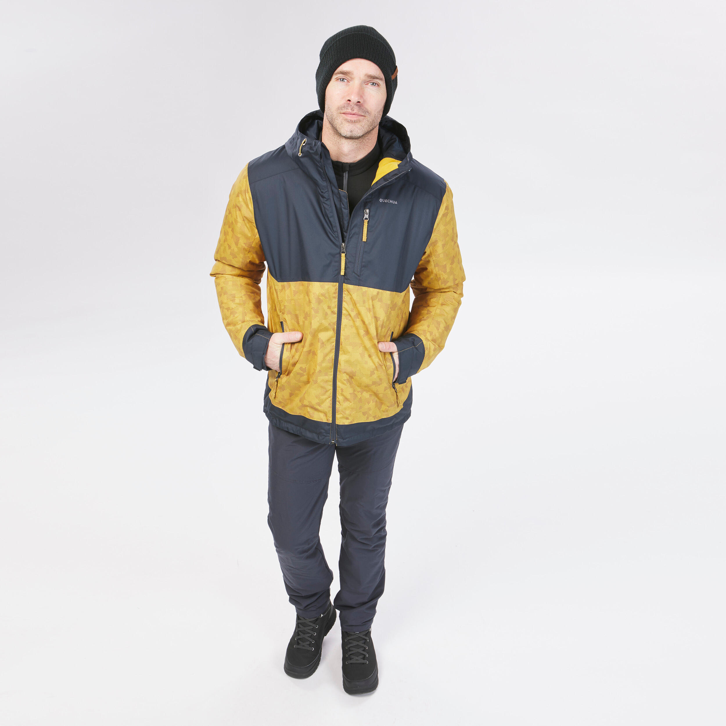 Men Winter Jacket - Waterproof SH500 -10°C Yellow/Grey