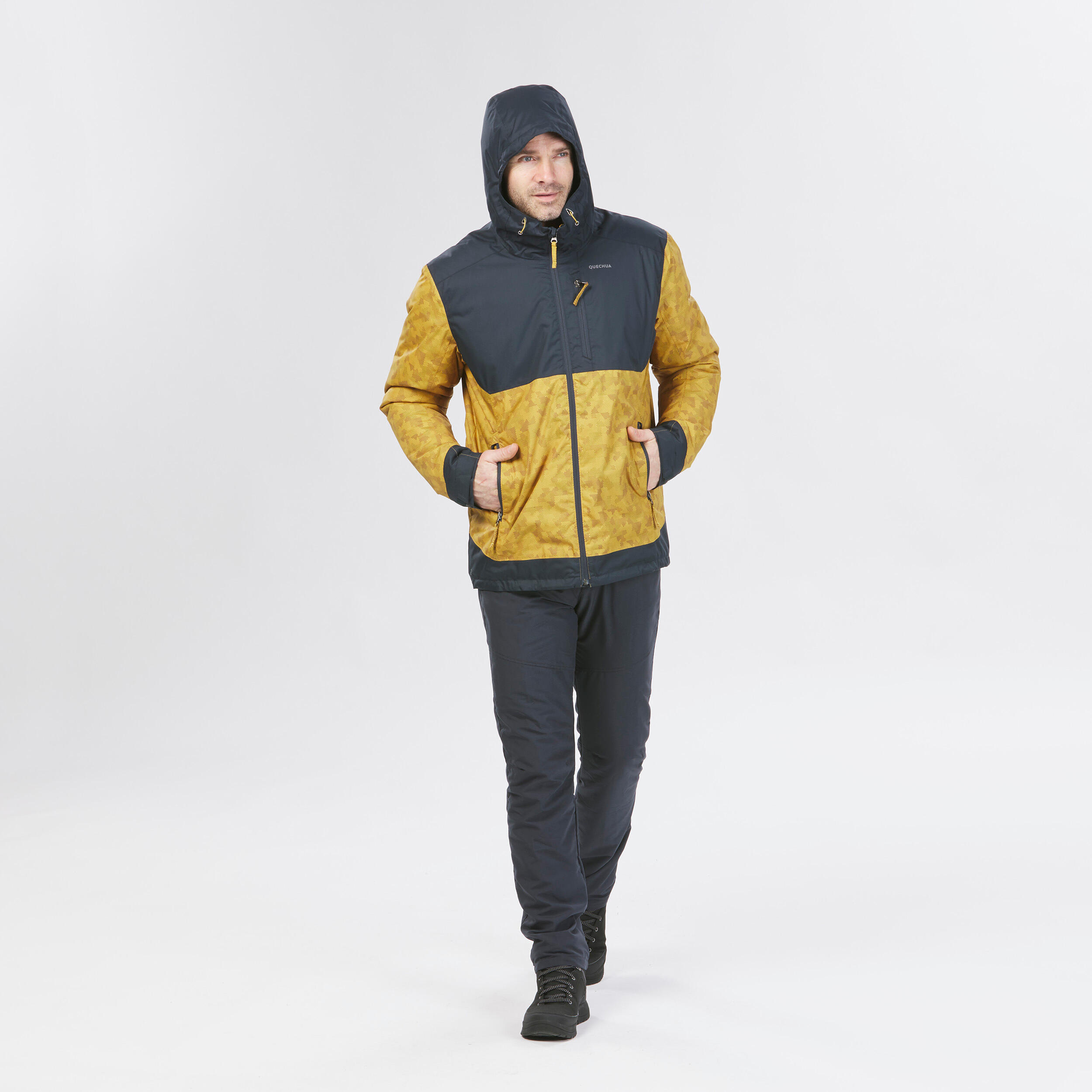 Men Winter Jacket - Waterproof SH500 -10°C Yellow/Grey