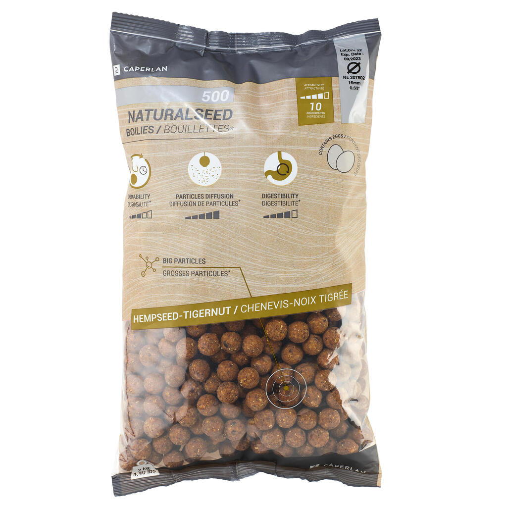 Boilies na lov kapra NaturalSeed 16 mm 2 kg Konopné semeno - Tigrí orech