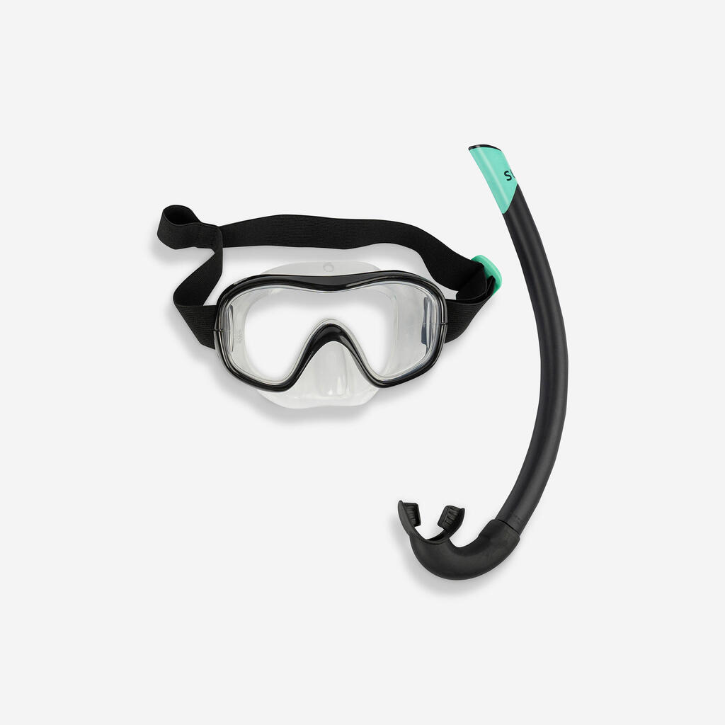 Pieaugušo snorkelēšanas maskas komplekts “Subea 100”, melns
