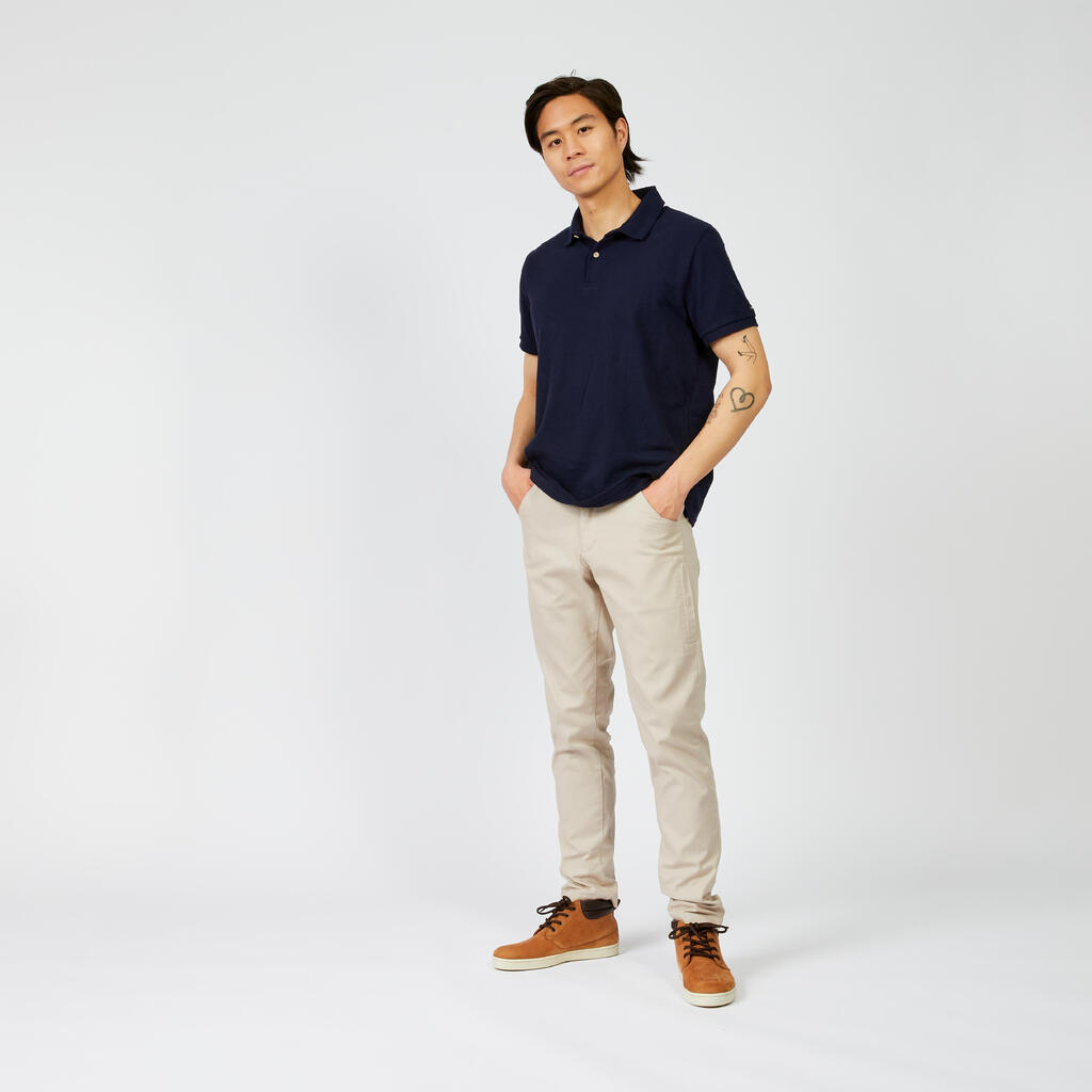 Polo marin homme manche courte Sailing 100 Blanc manche grise