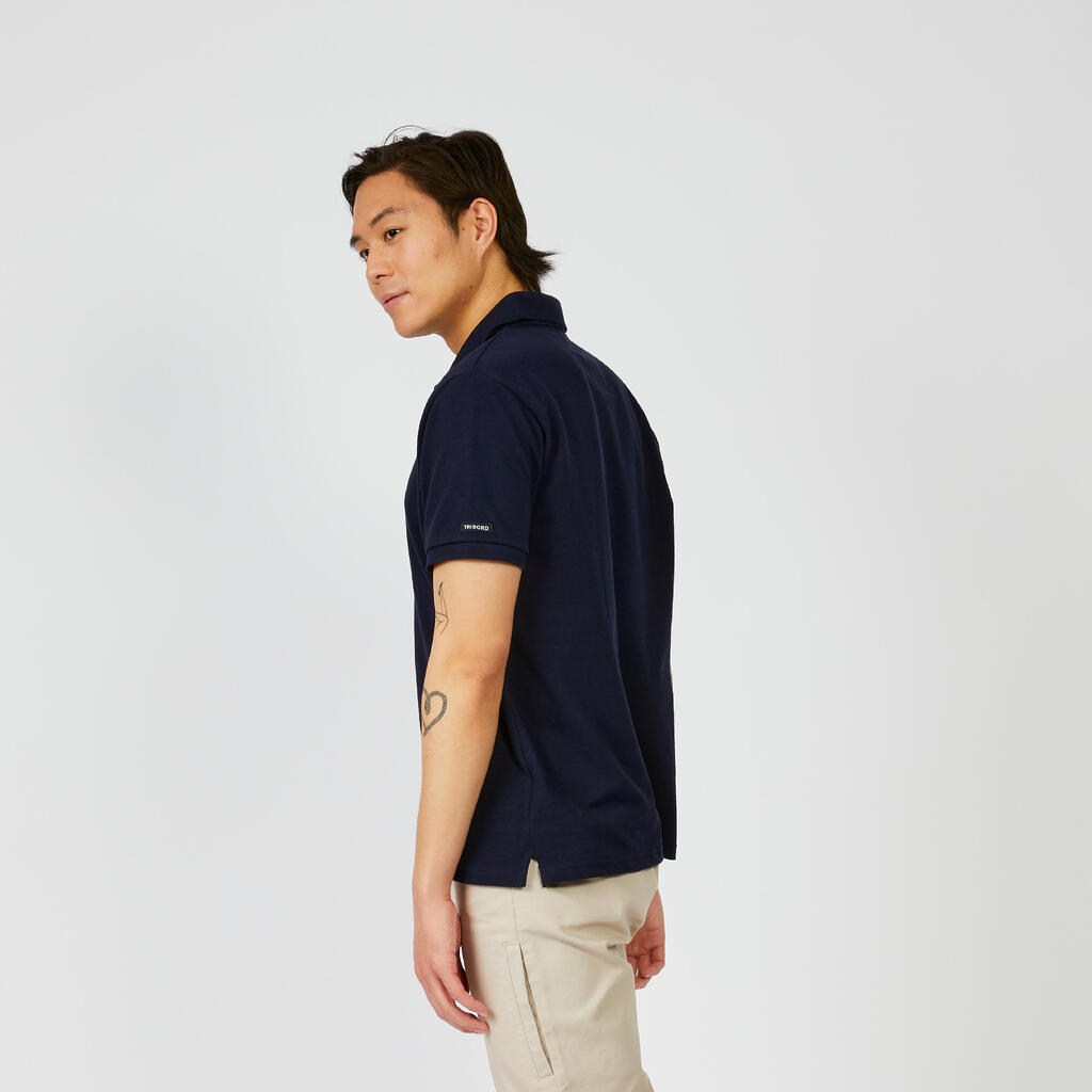 Polo marin homme manche courte Sailing 100 Blanc manche grise