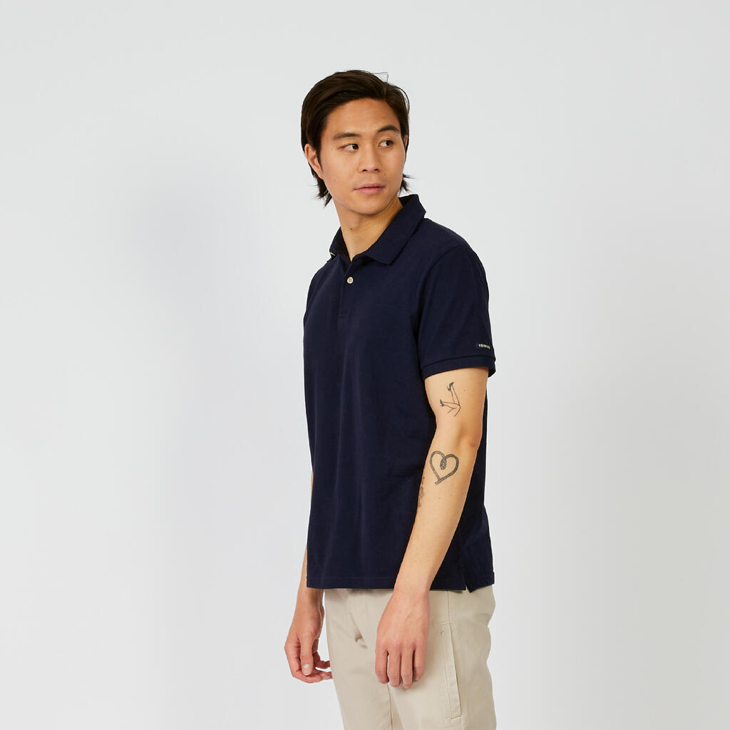Polo marin homme manche courte Sailing 100 Blanc manche grise