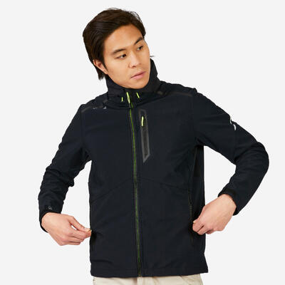 Giacca vela uomo SOFTSHELL 500 antivento grigio-nero