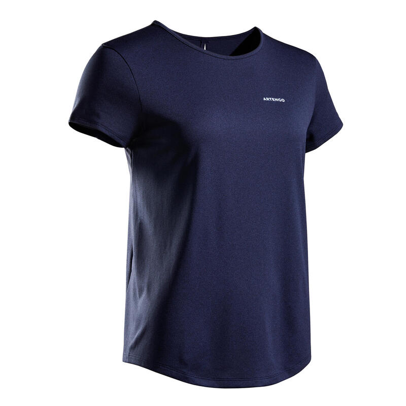 T-Shirt de ténis de gola redonda dry mulher - Essentiel 100 clube azul escuro