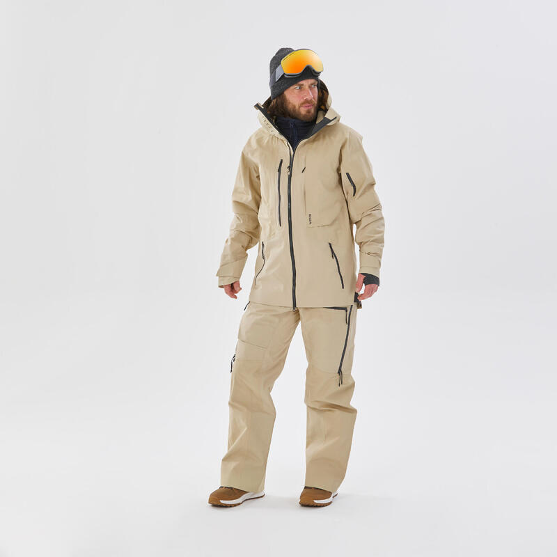 Pantalon salopette de ski très imperméable homme, FR900 beige