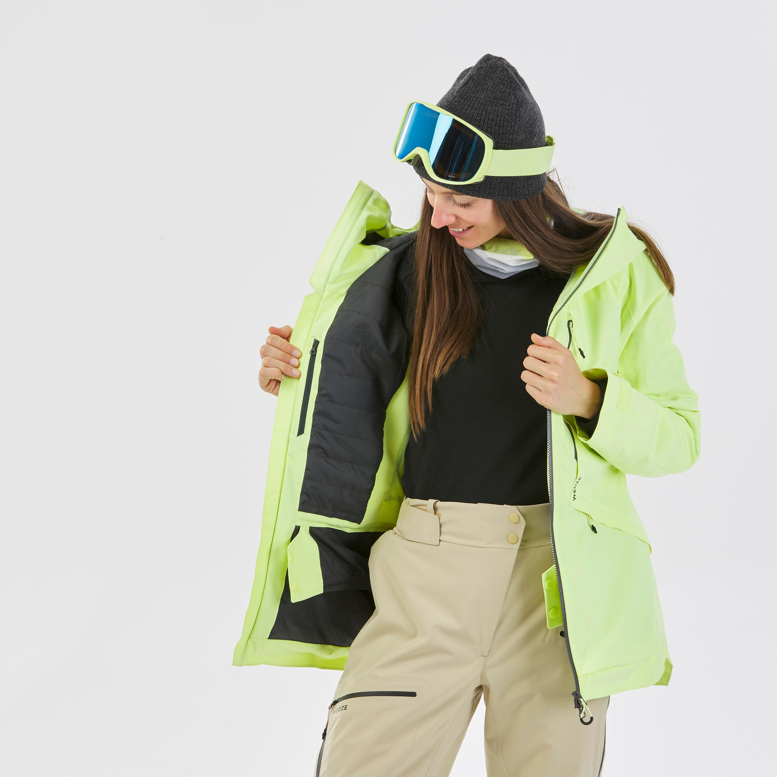 WOMEN’S SKI JACKET FR100 – NEON YELLOW 7/16