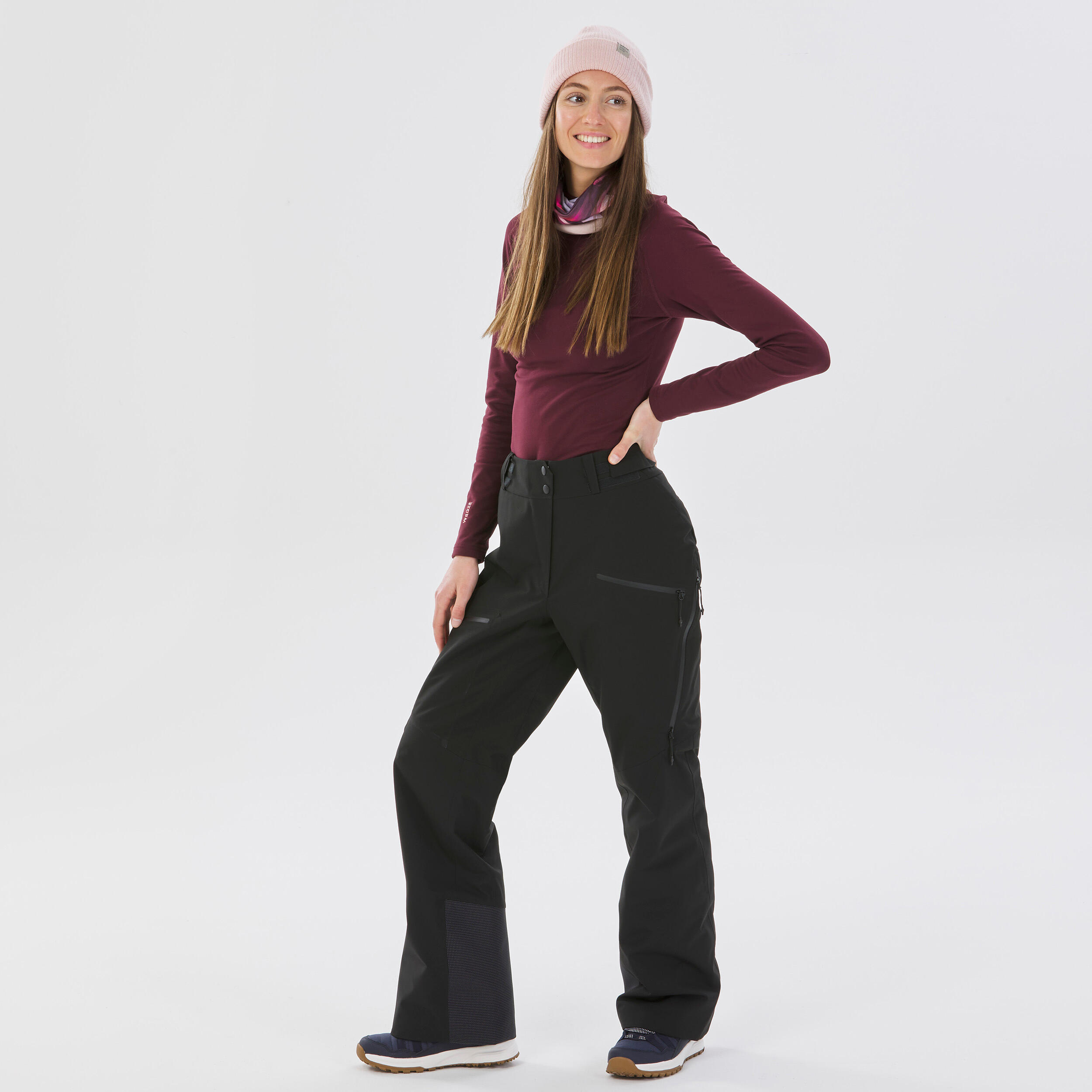 Crne enske pantalone za skijanje FR100 Decathlon