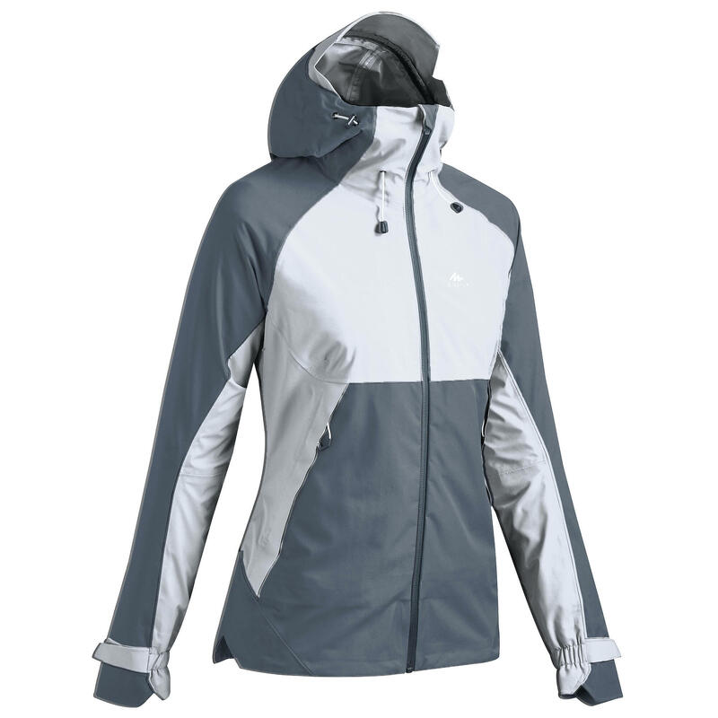 Regenjas voor bergwandelen dames MH500 grijs blauw