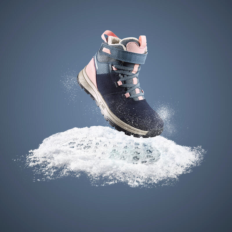 Dětské turistické nepromokavé kožené zimní boty na suchý zip SH 100 Warm