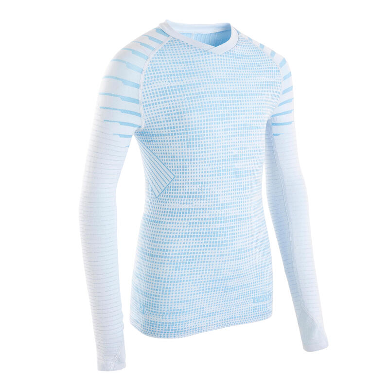 Thermoshirt kind Keepdry 500 lange mouwen grijs/blauw