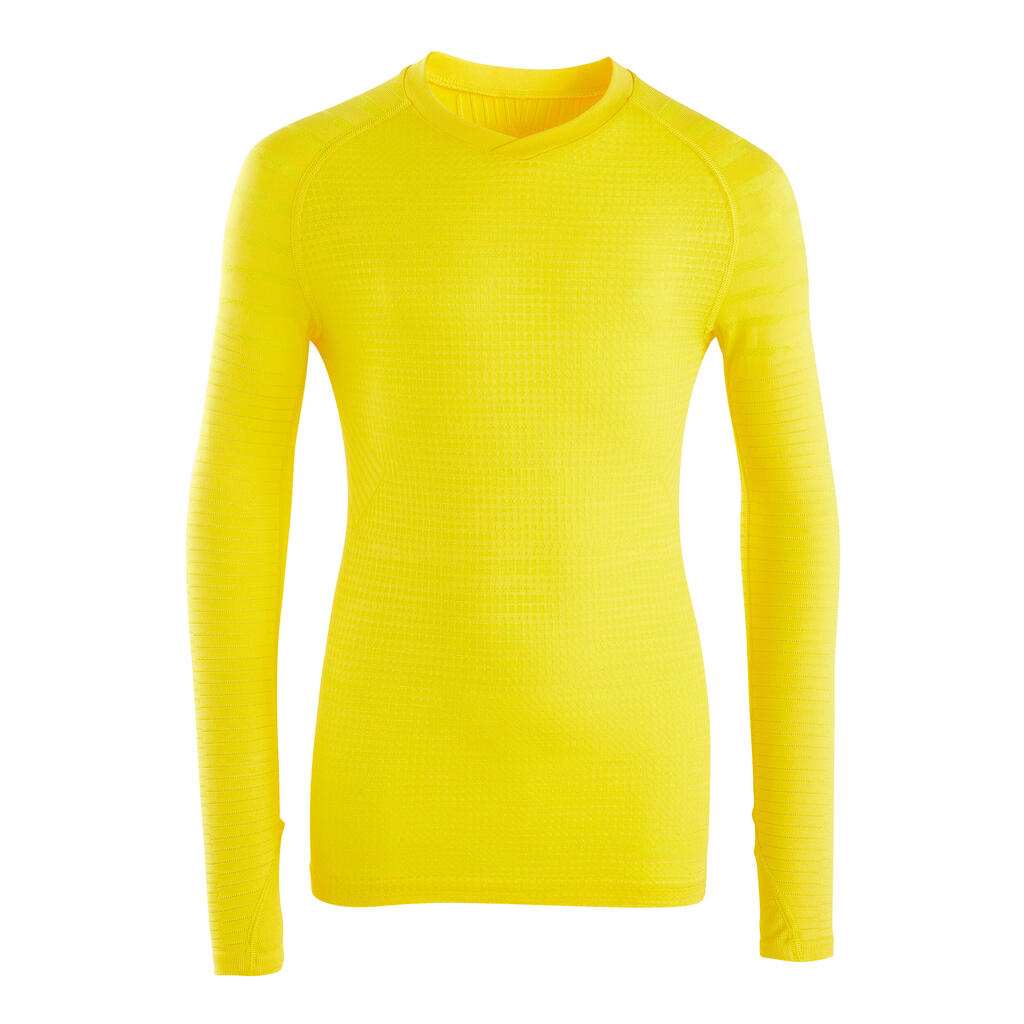Kids' Long-Sleeved Seamless Thermal Football Base Layer Top Keepdry - Yellow