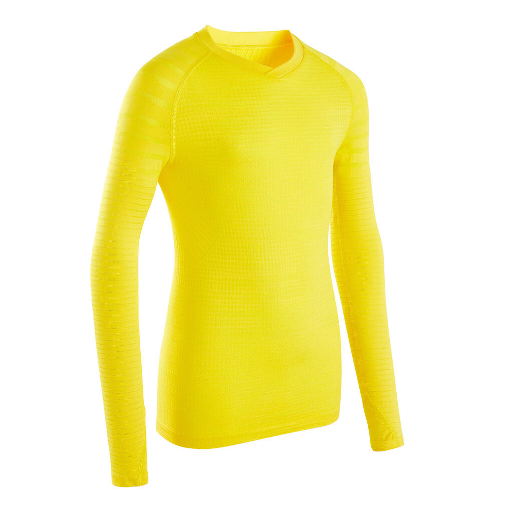 Kids' Long-Sleeved Thermal Base Layer Top Keepdry 500 - Yellow