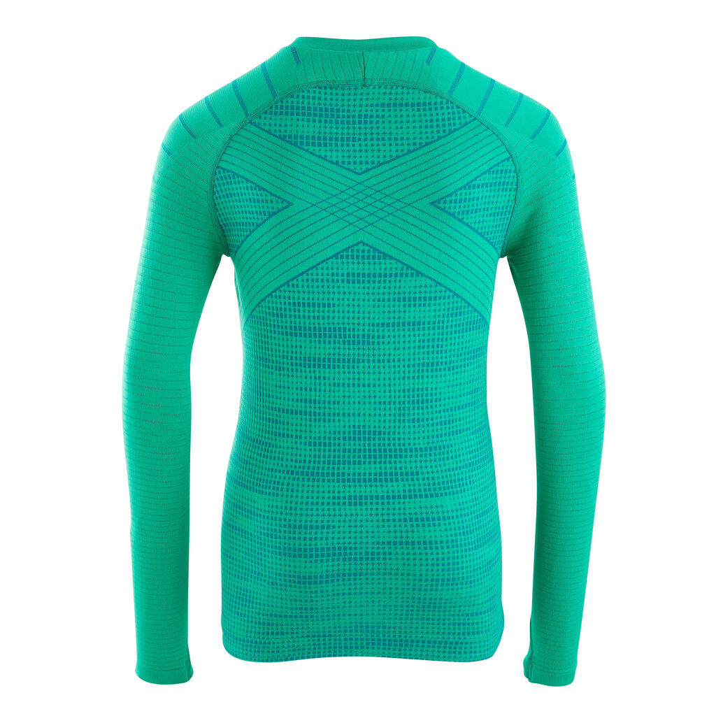 Kids' Long-Sleeved Thermal Base Layer Top Keepdry 500 - Green