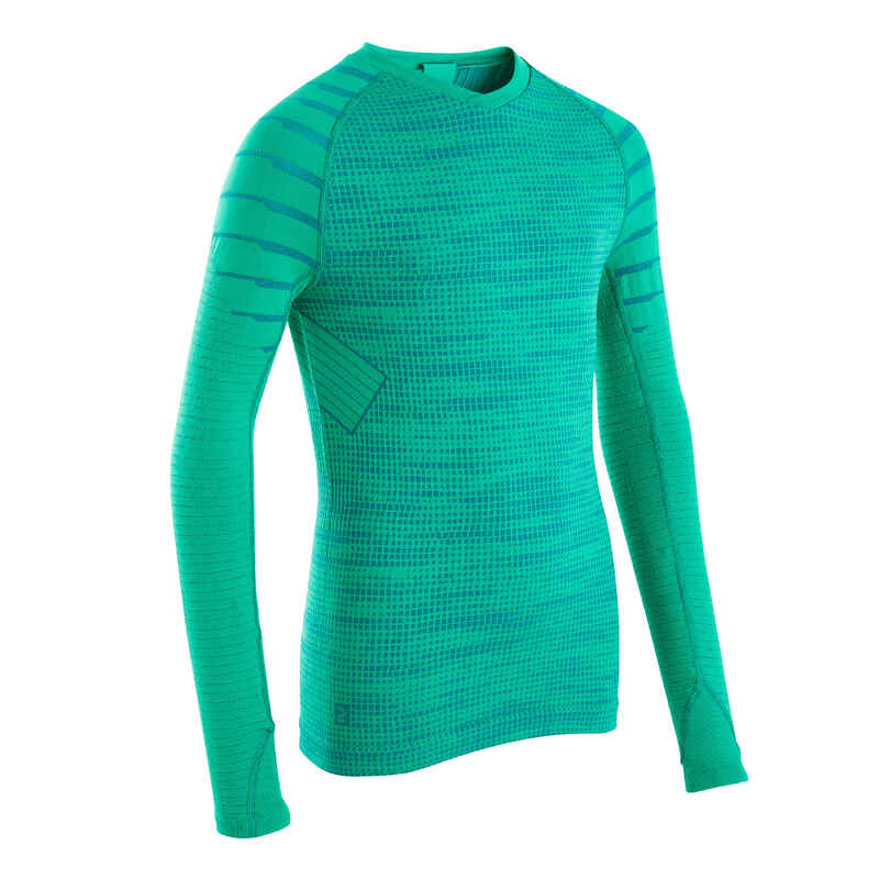 Kids' Long-Sleeved Thermal Base Layer Top Keepdry 500 - Green