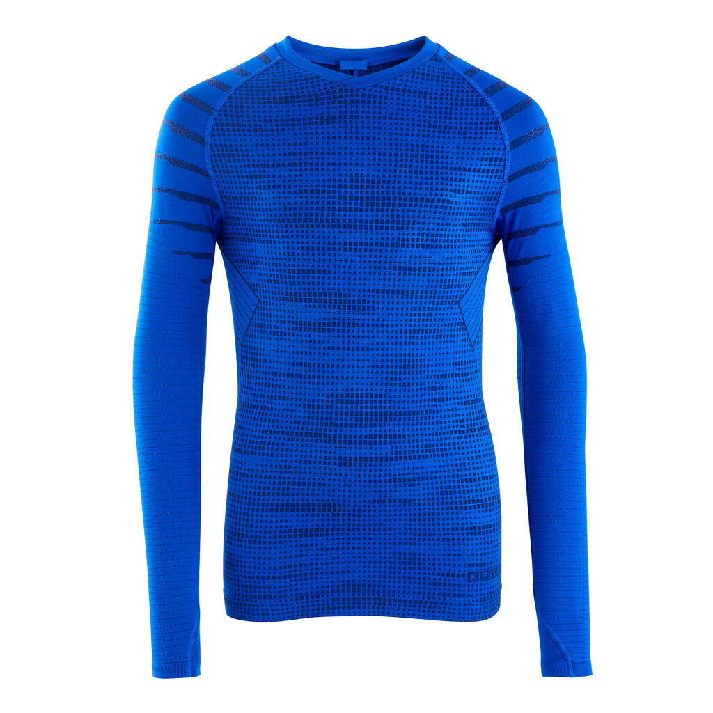 Kids' Long-Sleeved Seamless Thermal Football Base Layer Top Keepdry - Blue