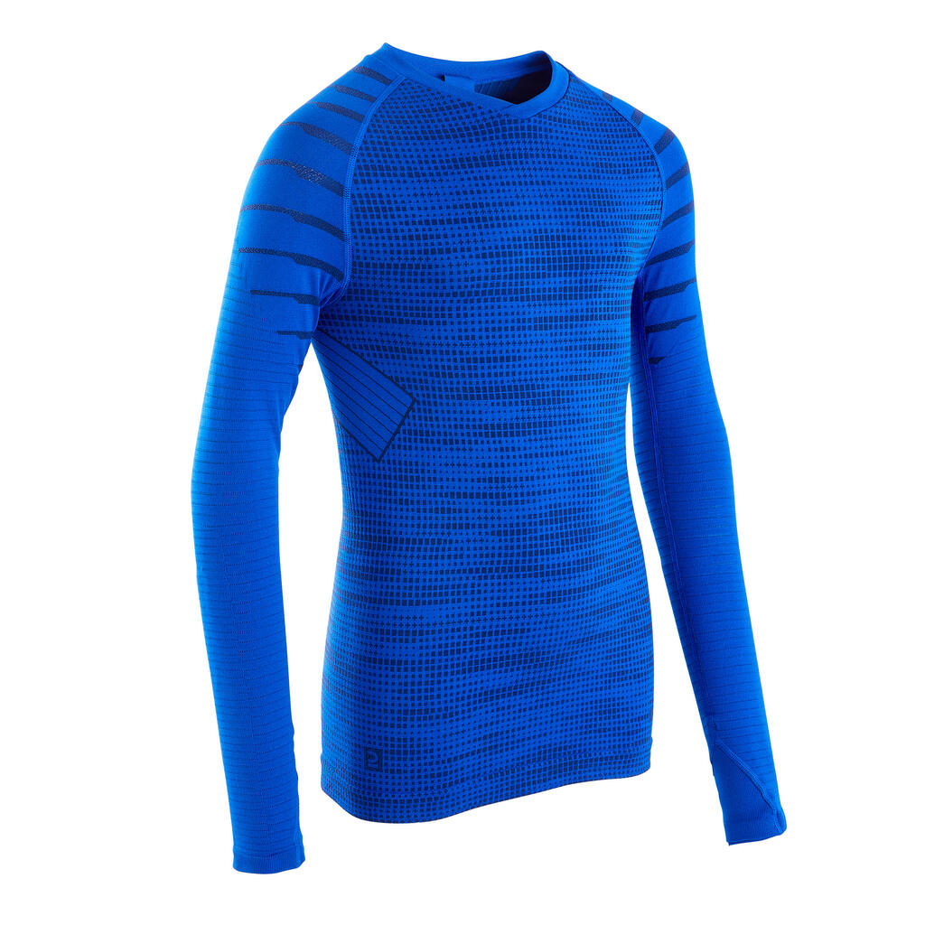 Kids' Long-Sleeved Thermal Base Layer Top Keepdry 500 - Indigo Blue