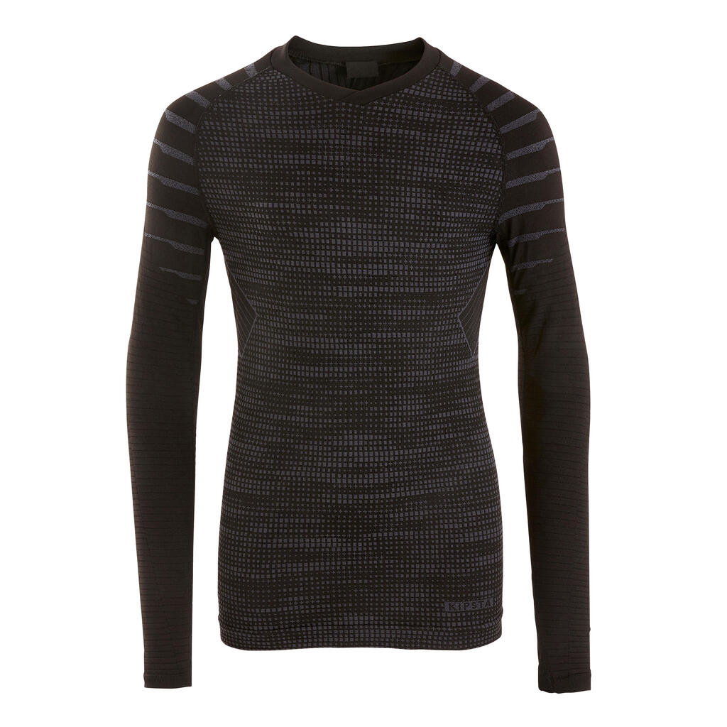 Kids' Football Long-Sleeved Seamless Thermal Base Layer Top Keepdry - Black