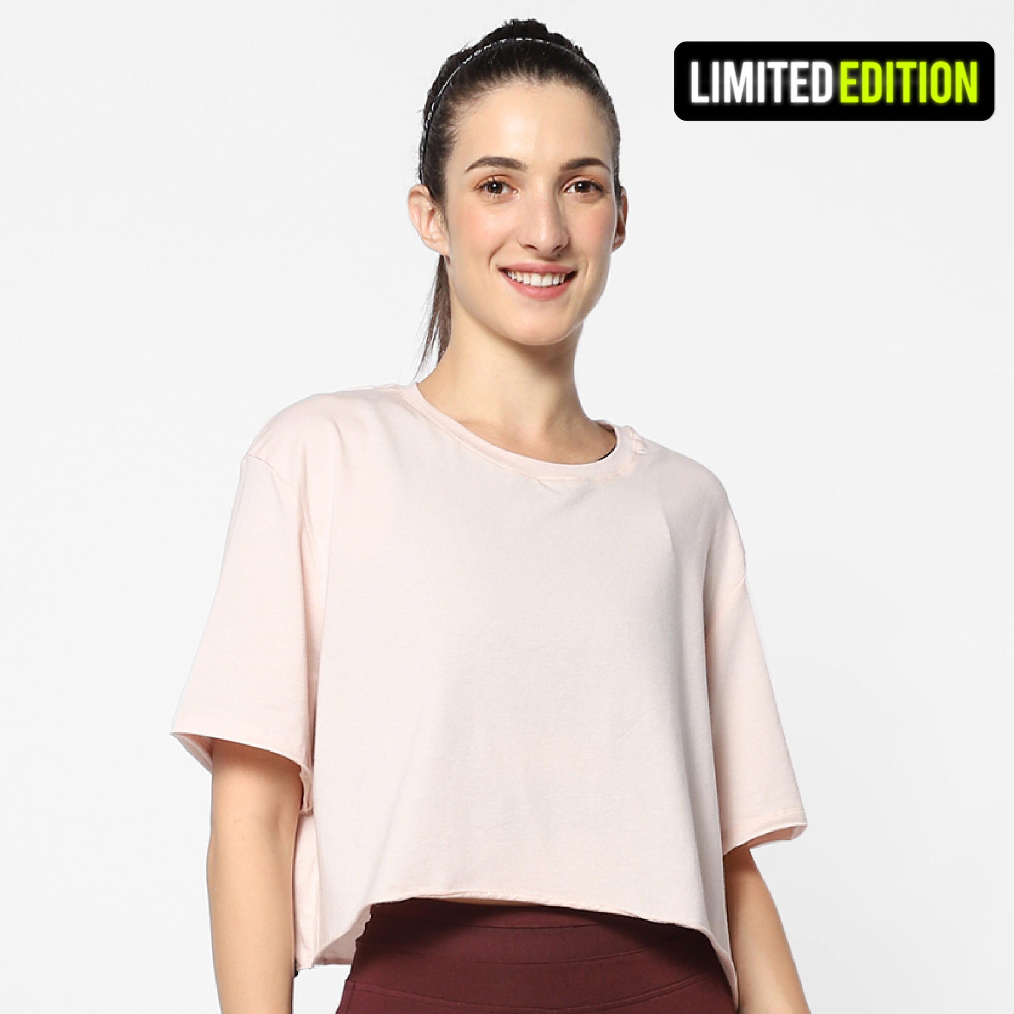 DOMYOS Women's Cropped Fitness T-Shirt 520 - Quartz Pink