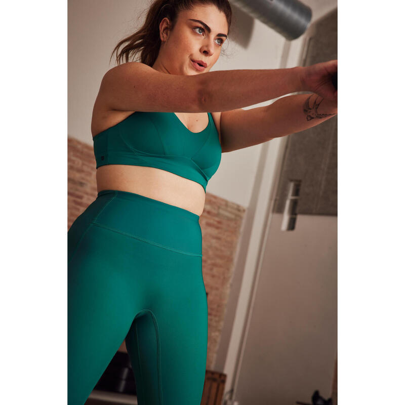 Sportleggings Damen mit hohem Taillenbund figurformend - grün