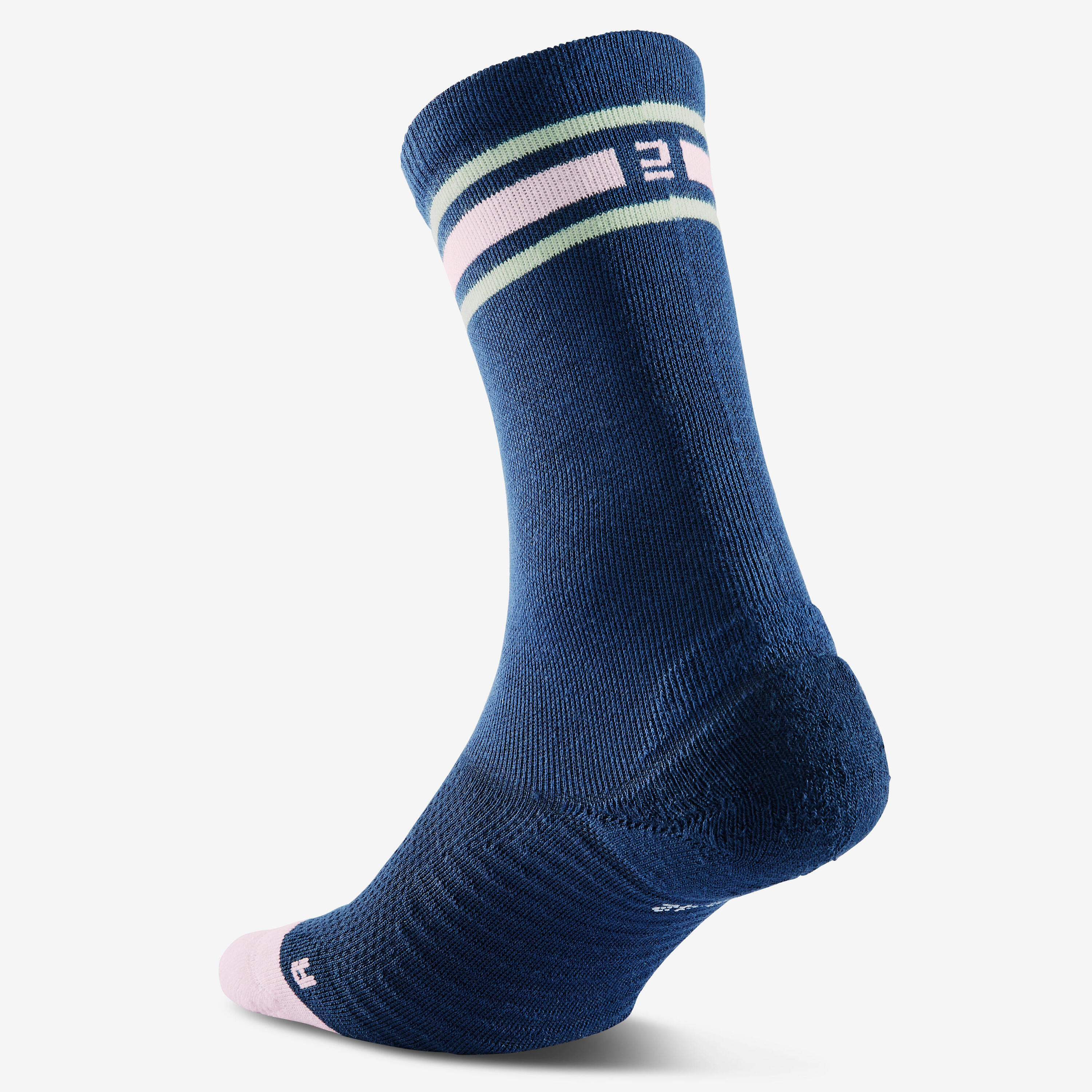 Chaussettes hautes rayures, bandes - lot de 2 paires bleu marine et beige 7/9