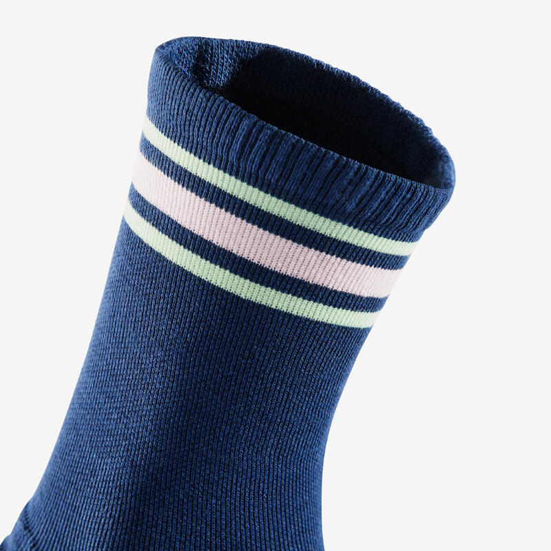 Chaussettes hautes rayures, bandes - lot de 2 paires bleu marine et beige