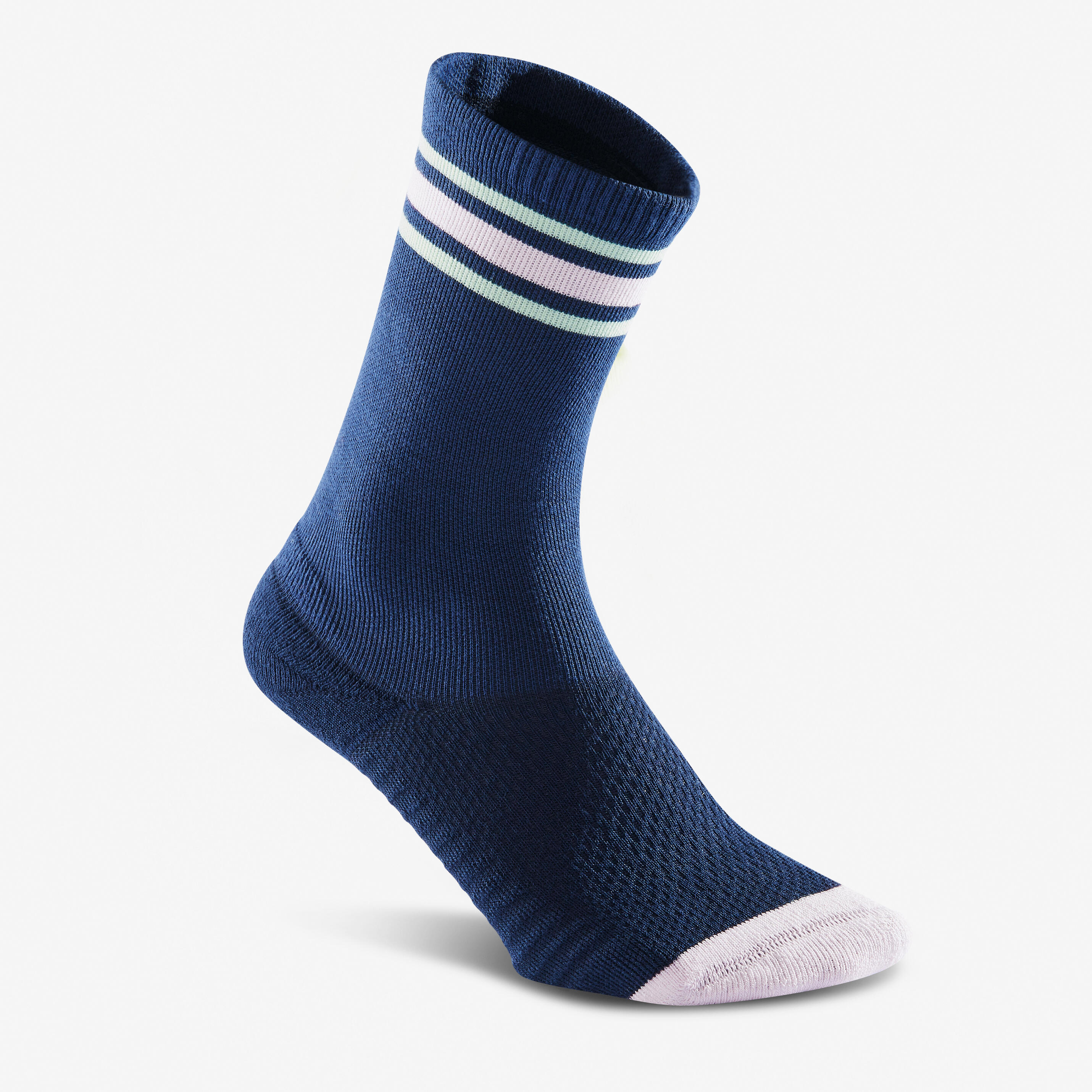Chaussettes hautes rayures, bandes - lot de 2 paires bleu marine et beige 5/9