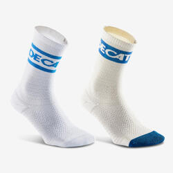 NEWFEEL Yüksek Konçlu Çorap - 2'li Paket - Beyaz/Bej - Decathlon Héritage Logosu