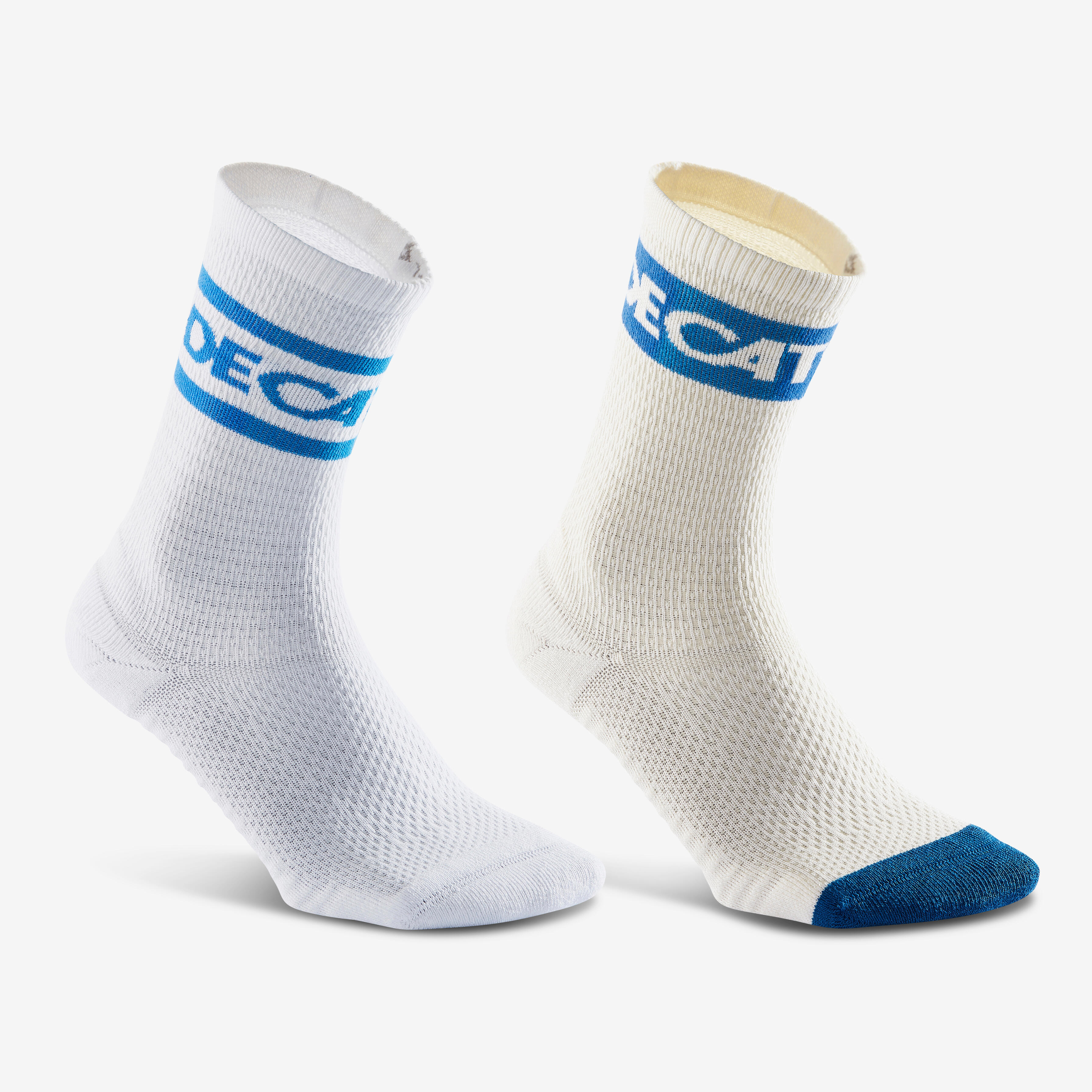 chaussettes hautes logo decathlon héritage - lot de 2 paires blanche et beige - newfeel