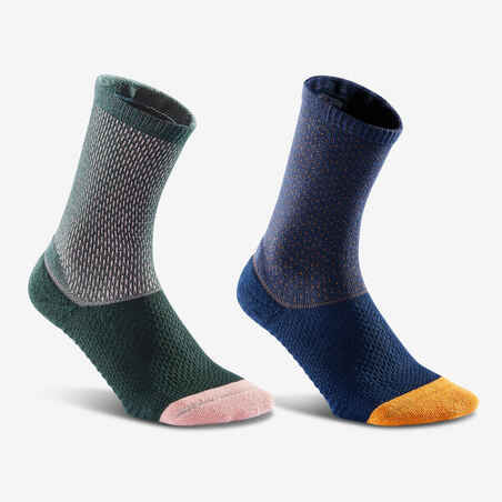 Ponožky na chôdzu vysoké Urban Walk štruktúrované 2 páry tmavomodro-kaki
