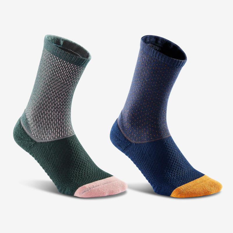 Hoge sokken textuur Deocell Tech URBAN WALK pakje van 2 paar marineblauw/kaki