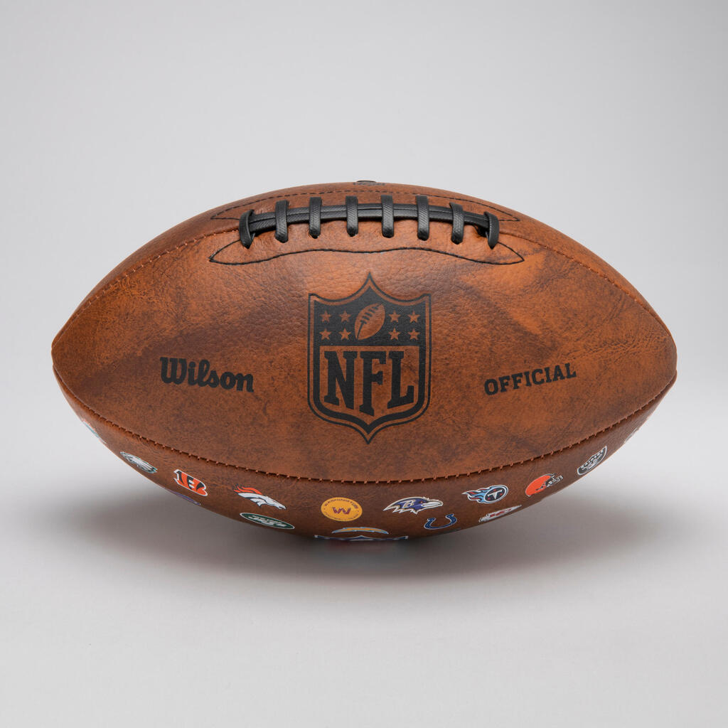 Suaugusiųjų amerikietiškojo futbolo kamuolys „Super Bowl NFL 32 Teams Official“, rudas