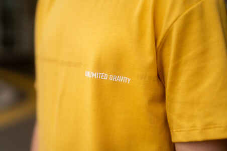 Camiseta gimnasia manga corta algodón transpirable Niños Domyos 500 amarillo