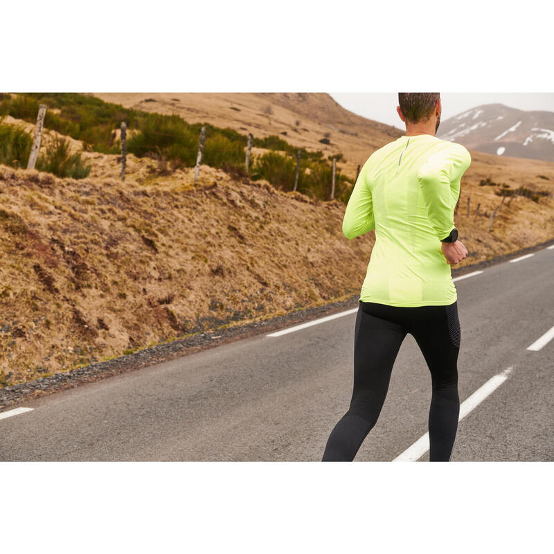 Laufshirt langarm Winter Kiprun Skincare Herren gelb limitierte Auflage