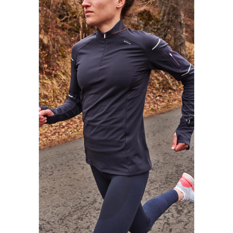 CAMISOLA DE CORRIDA INVERNO MULHER KIPRUN WARM LIGHT AZUL