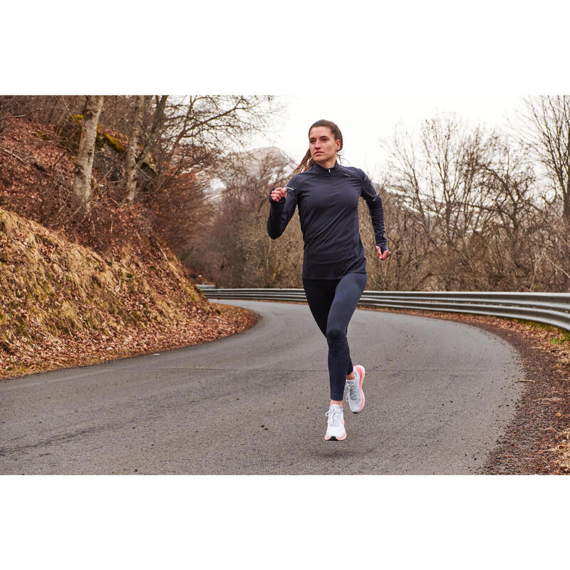 CAMISETA RUNNING MANGA LARGA INVIERNO MUJER - KIPRUN WARM LIGHT AZUL 