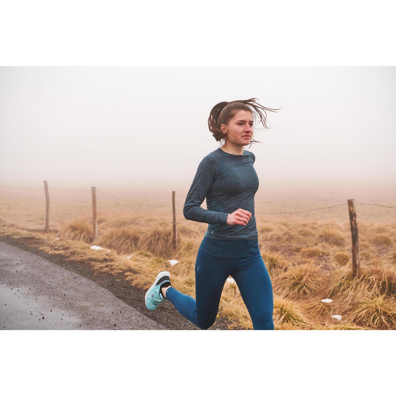 Maglia manica lunga running donna KIPRUN SKINCARE LIGHT verde