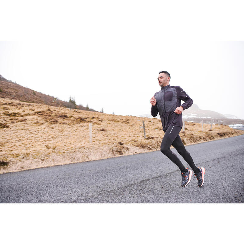 Bluză de trening Iarnă Kiprun Alergare pe asfalt Warm Negru Bărbați