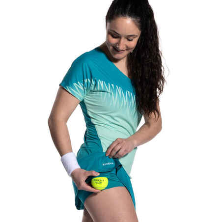 Women's Breathable V-Neck Short-Sleeved Padel T-Shirt 500 - Turquoise