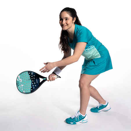 Women's Breathable V-Neck Short-Sleeved Padel T-Shirt 500 - Turquoise