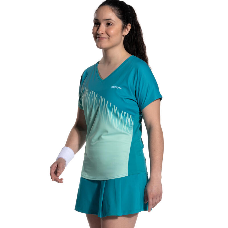 Ademend padelshirt voor dames 500 korte mouwen turquoise